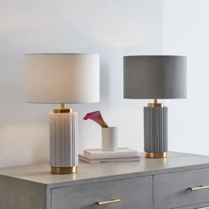 Grey Ceramic and Gold Metal Table Lamp