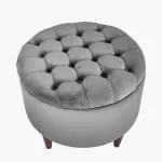 Grey Velvet Buttoned Pouffe with Storage