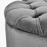 Grey Velvet Buttoned Pouffe with Storage