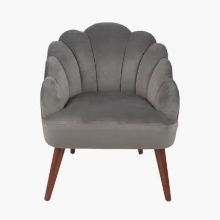 Grey Velvet Shell Chair with Walnut Legs