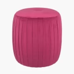 Raspberry Velvet Buttoned Cylinder Pouffe