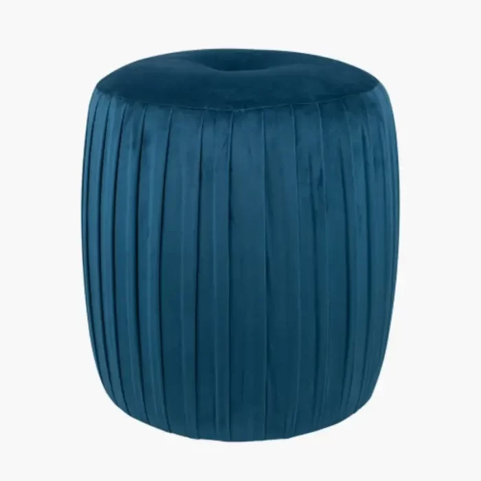 Sapphire Blue Velvet Buttoned Cylinder Pouffe