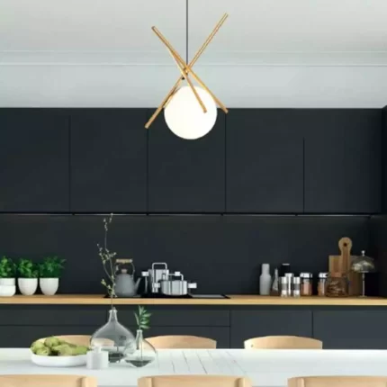 Satin Brass White Glass Pendant Light