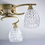 Crystal Glass Ceiling Light in Antique Brass