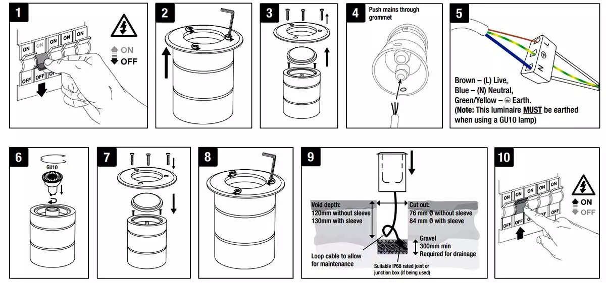 Stainless Steel Round LED Decking Light Installation Instructions