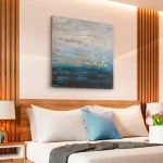 Acrylic wall painting combines blue and grey tones with elegant golden details