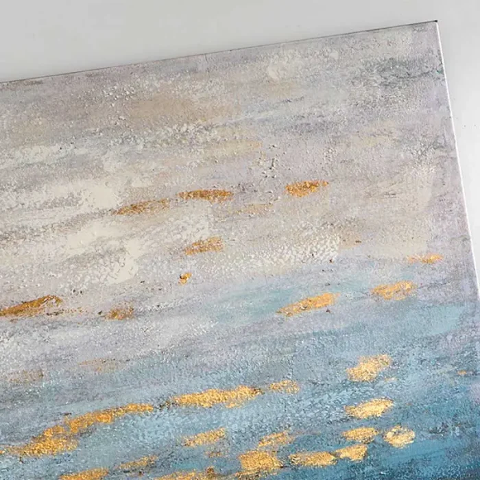 Acrylic wall painting combines blue and grey tones with elegant golden details