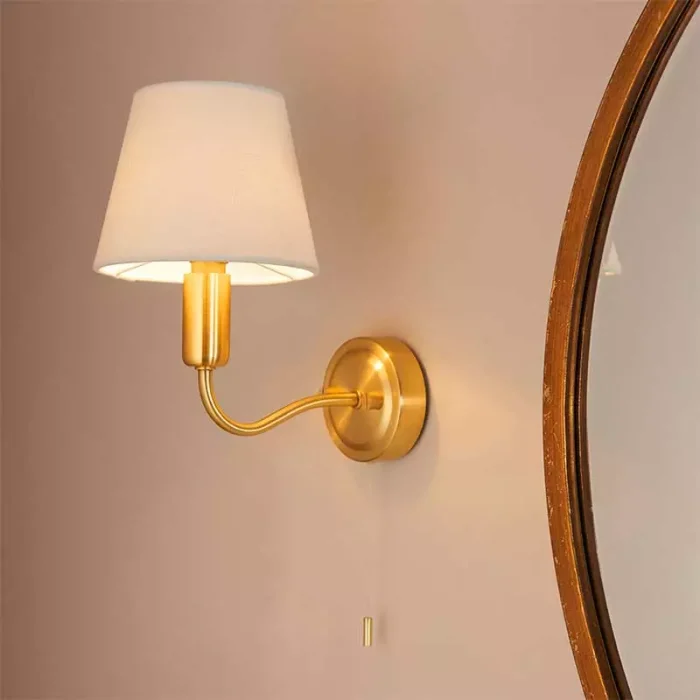 Ivory Shade Bathroom Wall Light in Satin Brass