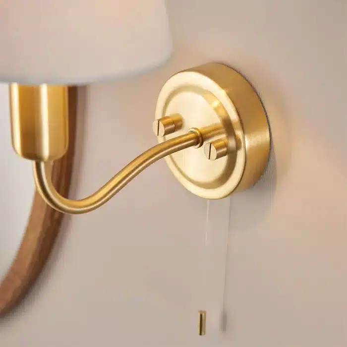 Ivory Shade Bathroom Wall Light in Satin Brass