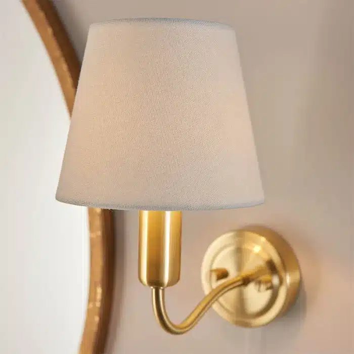 Ivory Shade Bathroom Wall Light in Satin Brass