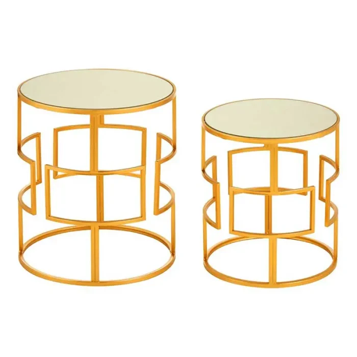 Set of 2 Gold Round Side Tables