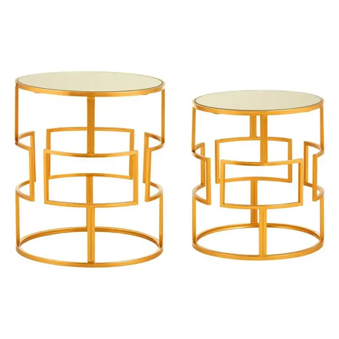 Set of 2 Gold Round Side Tables