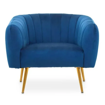 Blue Velvet Chair With Gold Metal Legs