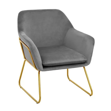 Grey Valvet Bushed Gold Armchair