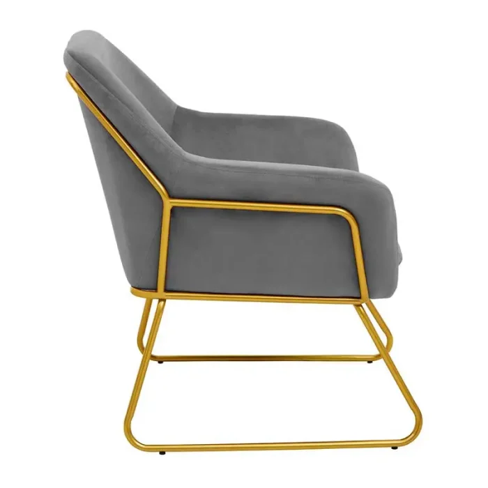 Grey Valvet Bushed Gold Armchair