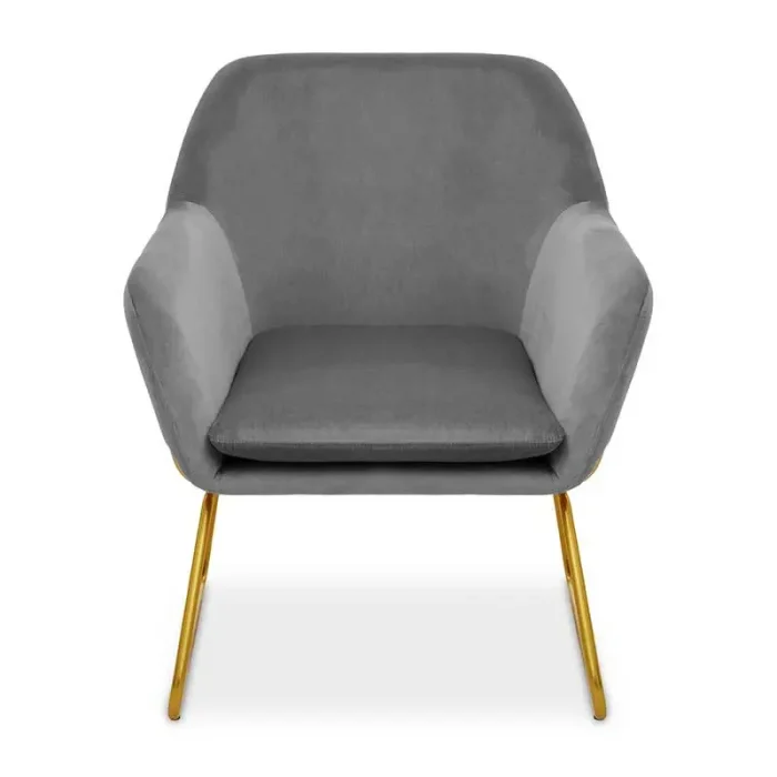 Grey Valvet Bushed Gold Armchair