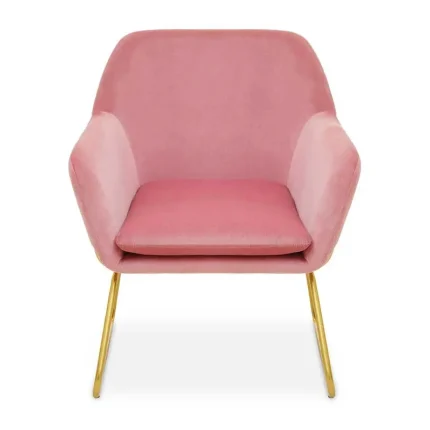 Pink Valvet Bushed Gold Armchair