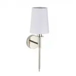 Wall light in bright nickel plated finish with white shade