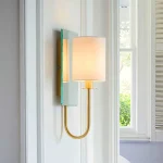 Mirrored Satin Brass Wall Light White Shade