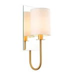 Mirrored Satin Brass Wall Light White Shade