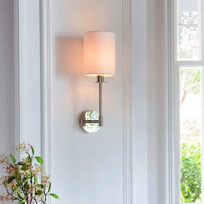 Modern Bright Nickel Fabric Wall Light