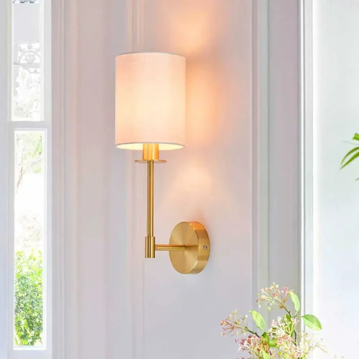 Modern Satin Brass Fabric Wall Light