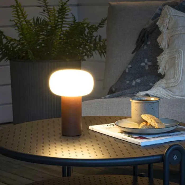 White Glass Rust USB Table Lamp