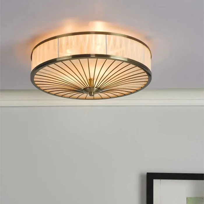 Flush pendant ceiling light in antique brass finish