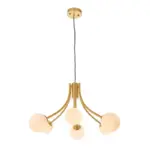 Pendant light in brushed gold finish with white glass shades