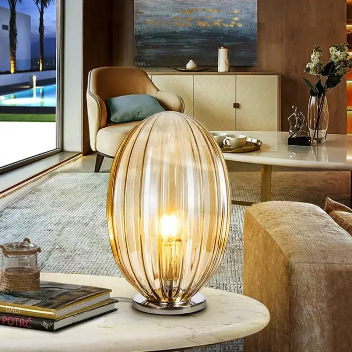 Table lamp with cognac glass shade