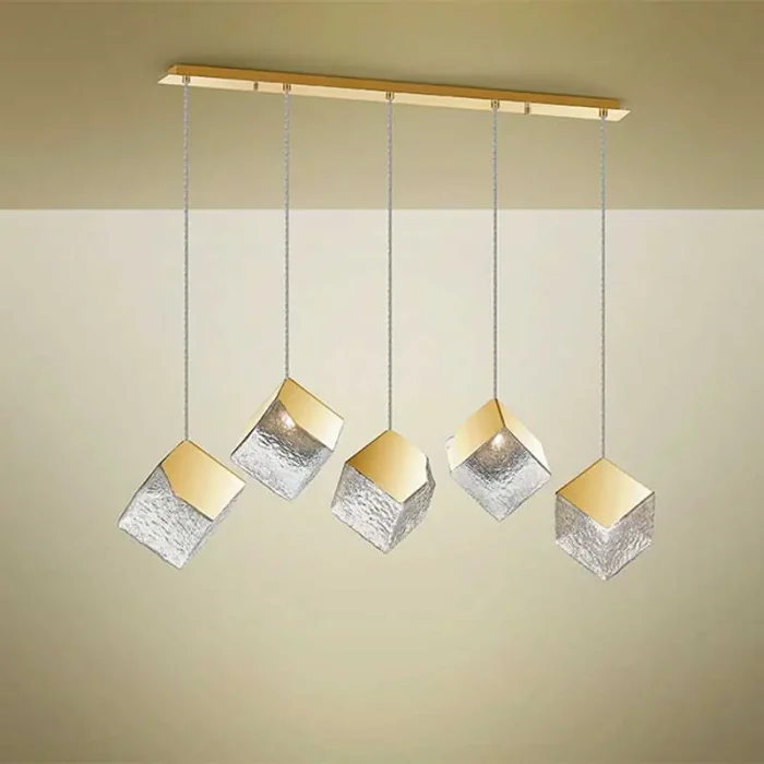 Cubic Shade Textured Glass Linear Bar Pendant Light