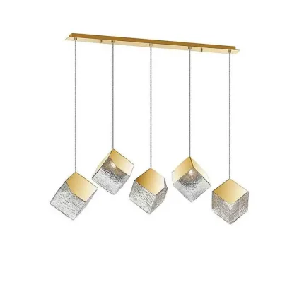 Cubic Shade Textured Glass Linear Bar Pendant Light