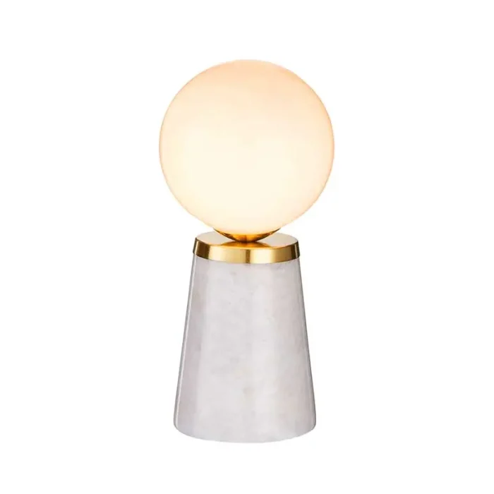 Table lamp with opal blown glass shade and gloss marble base