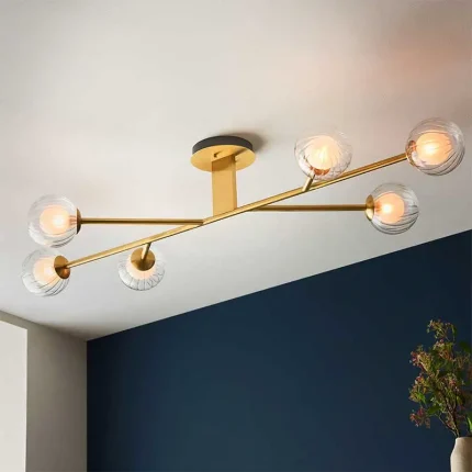 Semi flush design pendant ceiling light in satin brass finish