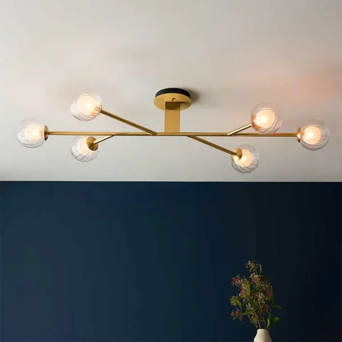 Semi flush design pendant ceiling light in satin brass finish