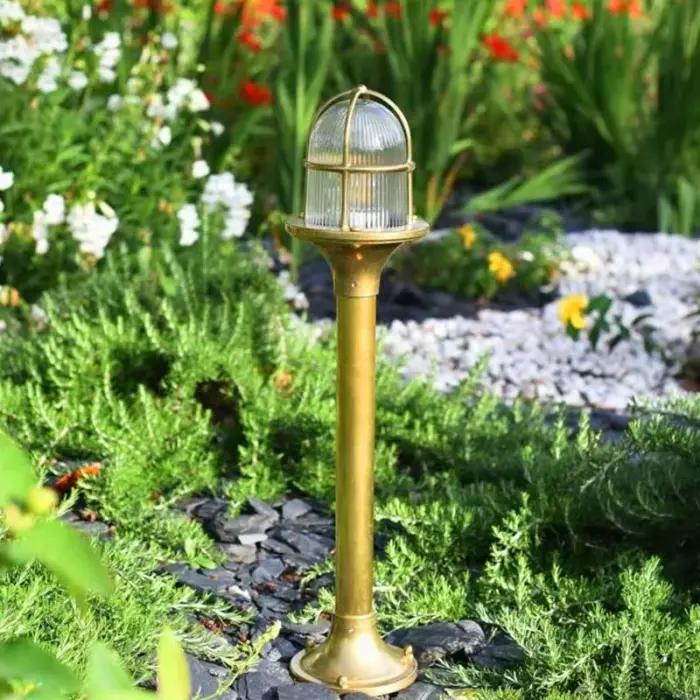 Modern nautical style brass bollard light