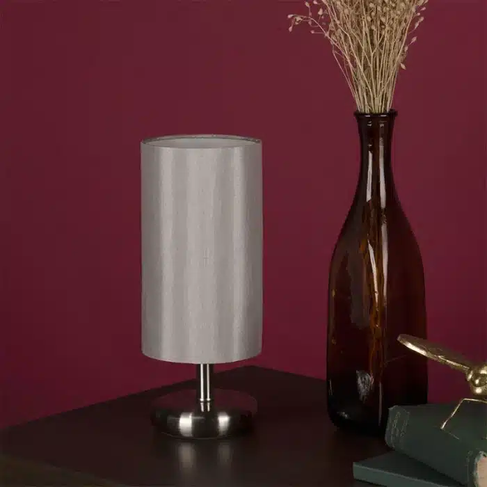 Satin Chrome Grey Textured Table Lamp