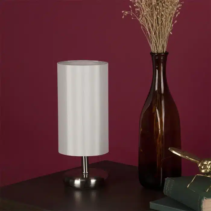 Satin Chrome Ivory Shade Touch Table Lamp