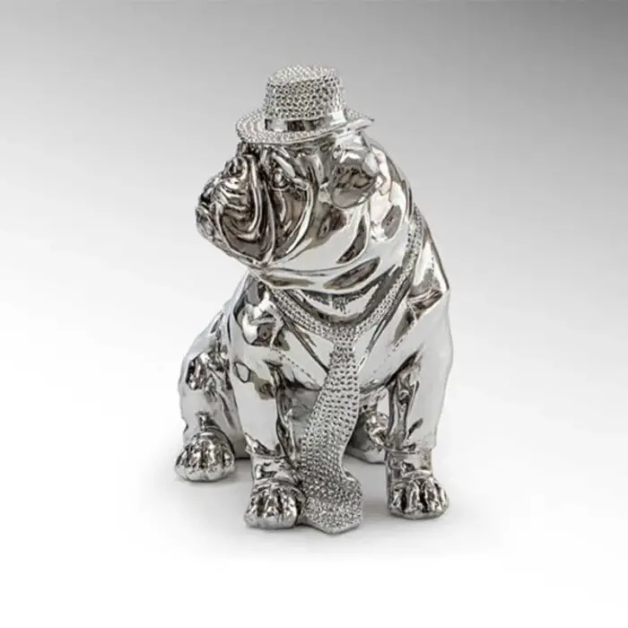 Decorative Chrome Bulldog With Hat Figure