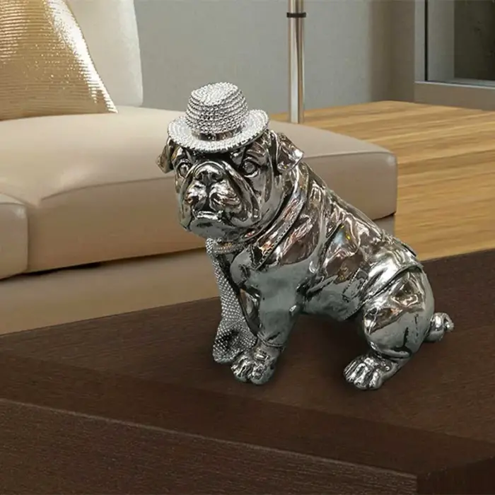 Small Decorative Chrome Bulldog With Hat Figure