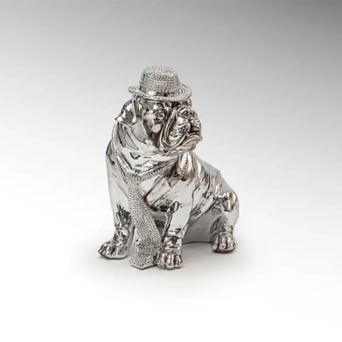 Small Decorative Chrome Bulldog With Hat Figure