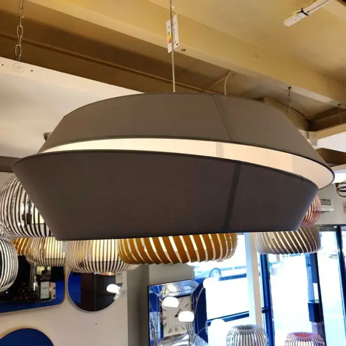 Large Grey Fabric Shade Pendant Light