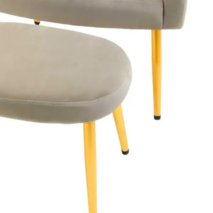 Mink velvet chair with footstool and gold metal finish legs