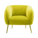 Olive velvet armchair with gold finish metal legs