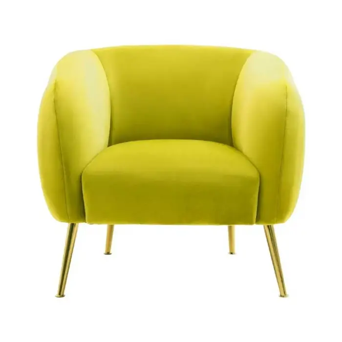 Olive velvet armchair with gold finish metal legs