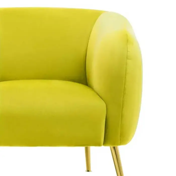 Olive velvet armchair with gold finish metal legs