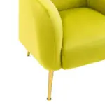 Olive velvet armchair with gold finish metal legs