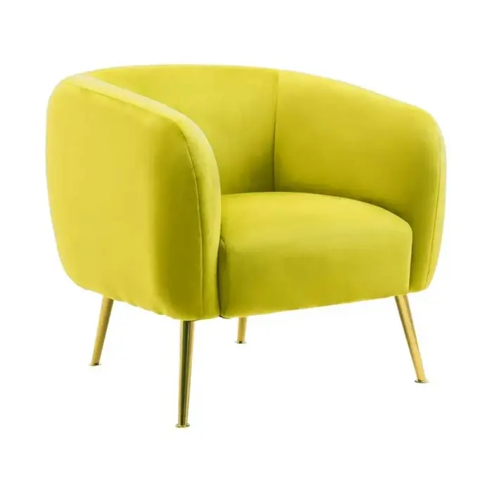 Olive velvet armchair with gold finish metal legs