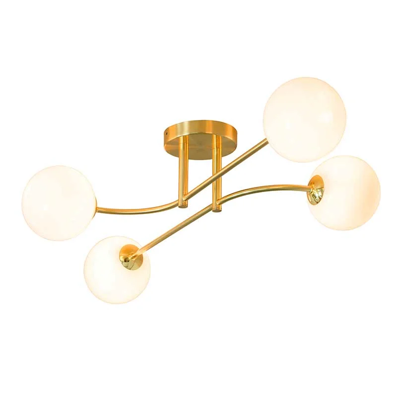 Endon 75959 Otto 4lt Semi Flush Ceiling Light in Brushed Brass Finish With Opal Glass Shades