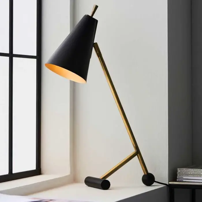 Adjustable head table lamp in matt black and antique brass finish for bedroom, living room, dining room or hallway